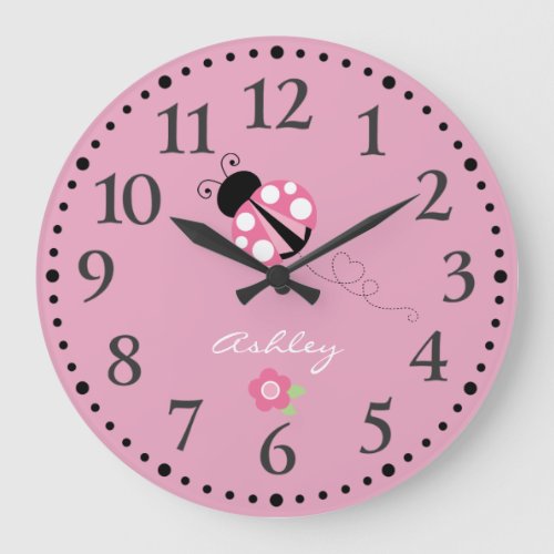 Personalized Cute Pink Ladybug Large Clock