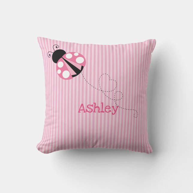 Personalized Cute Pink Ladybug Throw Pillow (Front)