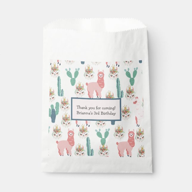 Personalized Cute Pink Llama's and Green Cactus  Favor Bag (Front)