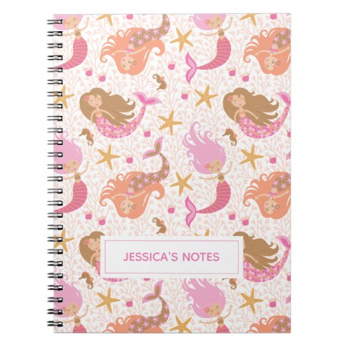 Personalized Cute Pink Mermaid Notebook