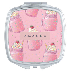 Personalized Cute Pink Milkshake Sprinkles Compact Mirror