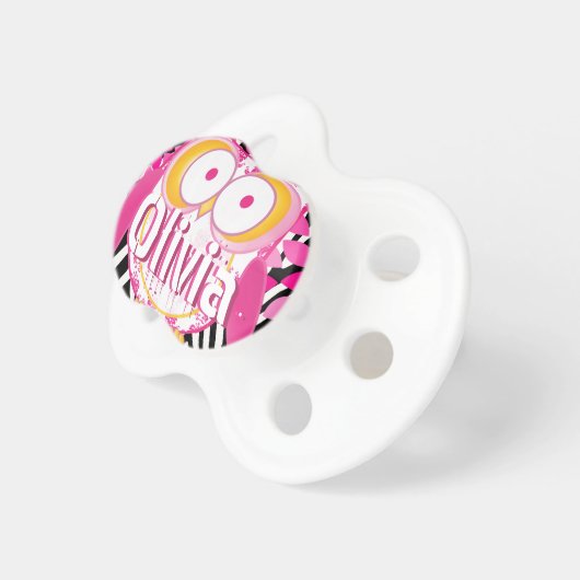 Personalized Cute Pink Modern Girl Owl Pacifier (Front Right)