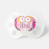 Personalized Cute Pink Modern Girl Owl Pacifier (Front)