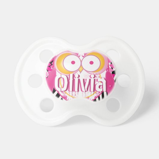Personalized Cute Pink Modern Girl Owl Pacifier (Front)