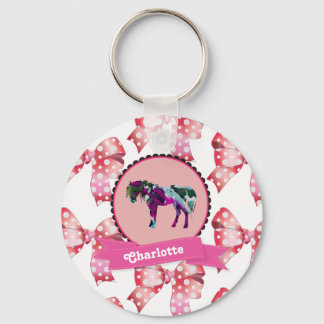Personalized Cute Pink Modern Pony Keychain