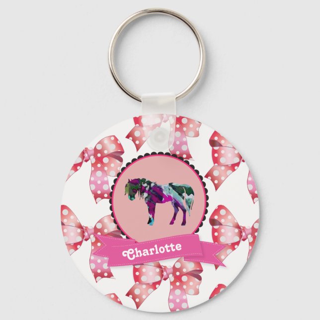 Personalized Cute Pink Modern Pony Keychain (Front)