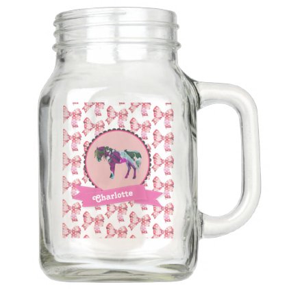 Personalized Cute Pink Modern Pony Mason Jar