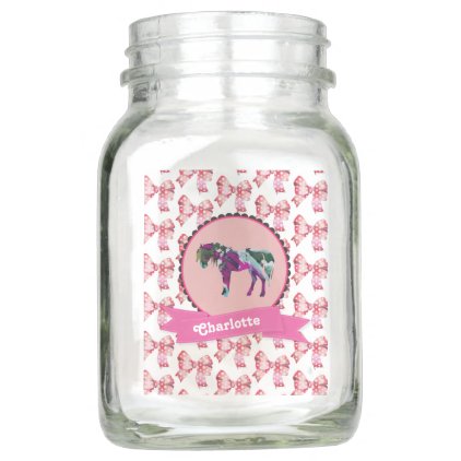 Personalized Cute Pink Modern Pony Mason Jar