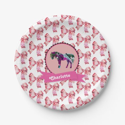 Personalized Cute Pink Modern Pony Paper Plate