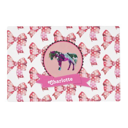 Personalized Cute Pink Modern Pony Placemat