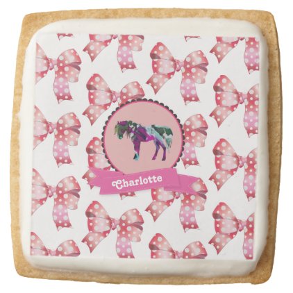 Personalized Cute Pink Modern Pony Square Shortbread Cookie