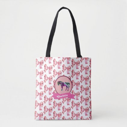 Personalized Cute Pink Modern Pony Tote Bag