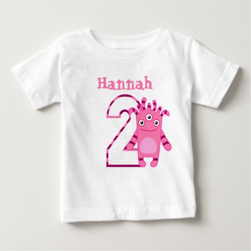 Personalized Cute Pink Monster Second Birthday Baby T_Shirt