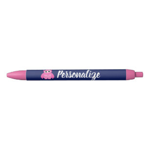 Personalized cute pink owl bird girl's writing blue ink pen