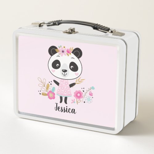 Personalized Cute Pink Panda Metal Lunch Box