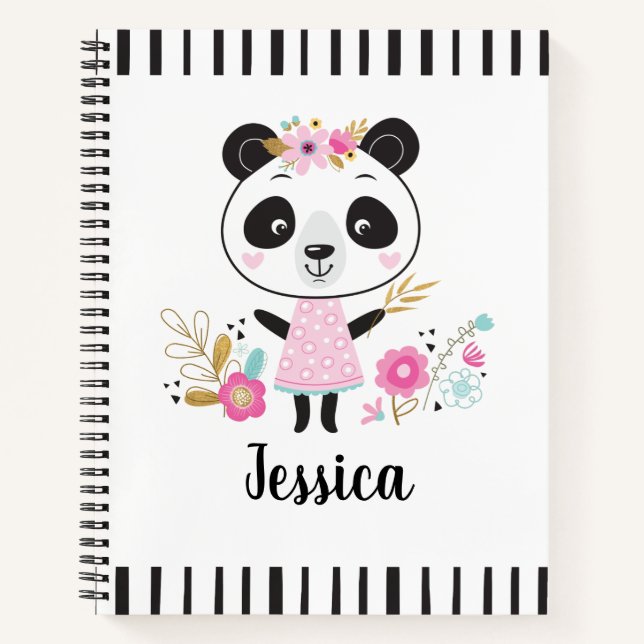 Personalized Cute Pink Panda Notebook (Front)