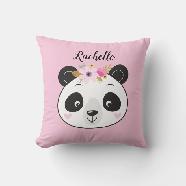 Personalized Cute Pink Panda Throw Pillow (Front)