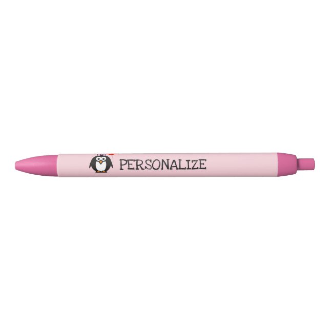 Personalized cute pink penguin girl's writing pens (Front)