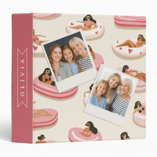 Personalized Cute Pink Pool Float Summer Aesthetic 3 Ring Binder