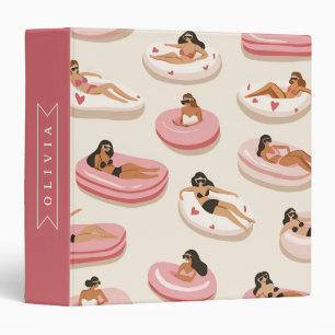 Personalized Cute Pink Pool Float Summer Aesthetic 3 Ring Binder