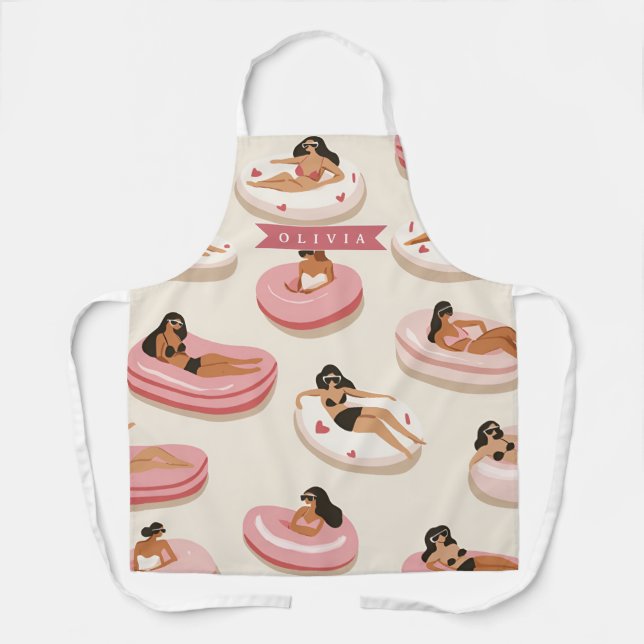 Personalized Cute Pink Pool Float Summer Aesthetic Apron (Front)