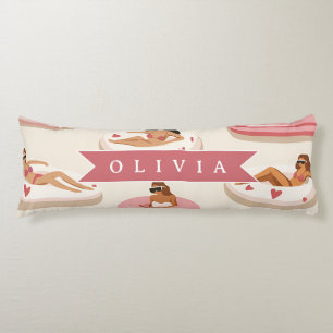 Personalized Cute Pink Pool Float Summer Aesthetic Body Pillow