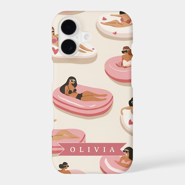 Personalized Cute Pink Pool Float Summer Aesthetic Case-Mate iPhone Case (Back)
