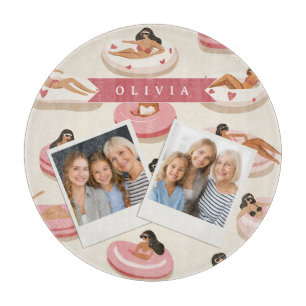 Personalized Cute Pink Pool Float Summer Aesthetic Cutting Board