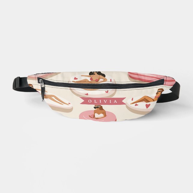 Personalized Cute Pink Pool Float Summer Aesthetic Fanny Pack (Front)