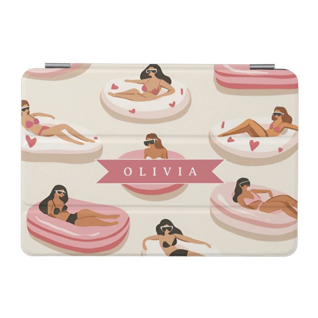 Personalized Cute Pink Pool Float Summer Aesthetic iPad Mini Cover (Horizontal)
