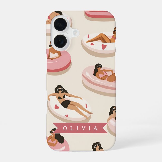 Personalized Cute Pink Pool Float Summer Aesthetic Iphone Case (Back)