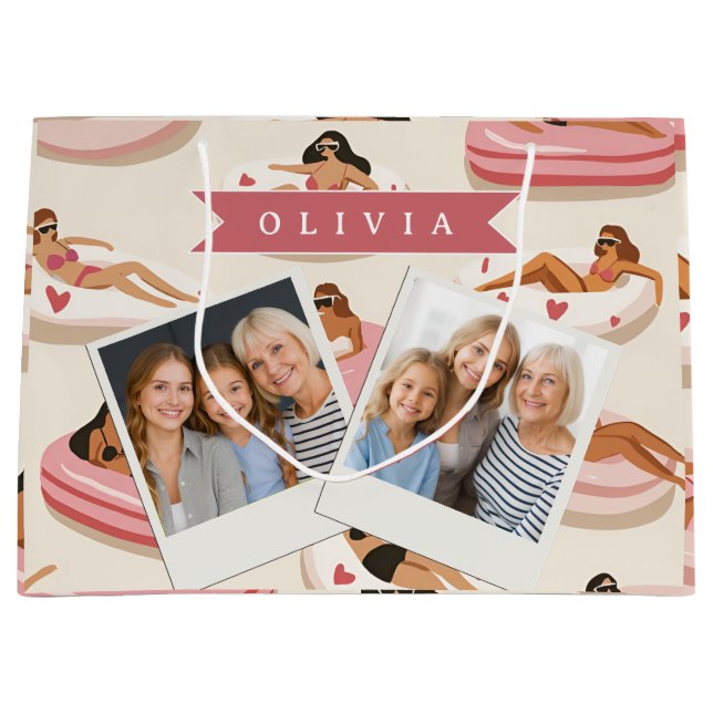 Personalized Cute Pink Pool Float Summer Aesthetic Large Gift Bag (Front)