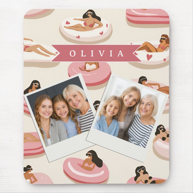 Personalized Cute Pink Pool Float Summer Aesthetic Mouse Pad (Front)