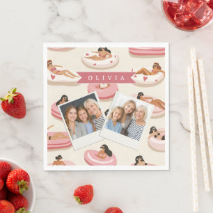 Personalized Cute Pink Pool Float Summer Aesthetic Napkins