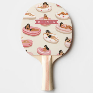 Personalized Cute Pink Pool Float Summer Aesthetic Ping Pong Paddle