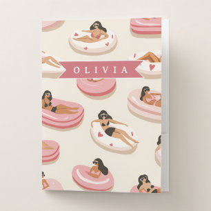 Personalized Cute Pink Pool Float Summer Aesthetic Pocket Folder