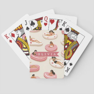 Personalized Cute Pink Pool Float Summer Aesthetic Poker Cards