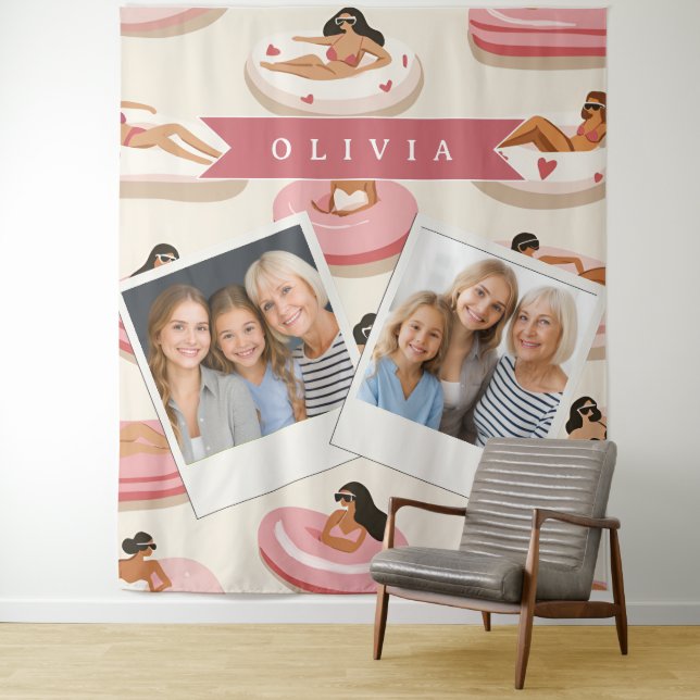Personalized Cute Pink Pool Float Summer Aesthetic Tapestry (In Situ)