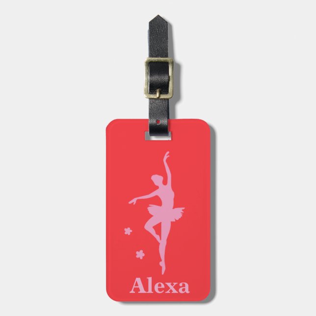 Personalized Cute Pink Red ballerina Luggage Tag (Front Vertical)