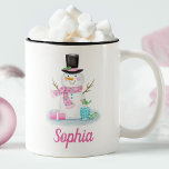 Personalized Cute Pink Snowman Two-Tone Coffee Mug<br><div class="desc">Give a cute snowman mug to someone special,  or treat yourself to a mug for all your cocoa drinking in the winter season. Makes a great gift,  and easy to personalize! Designed for you by Blackberry Boulevard</div>
