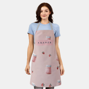 Personalized Cute Pink Strawberry Jar Pattern Apron