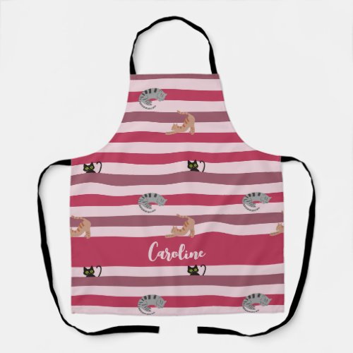 Personalized Cute Pink Stripes for Cat Lovers Apro Apron