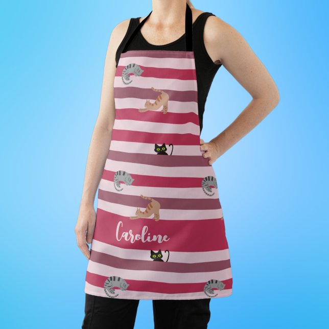 Personalized Cute Pink Stripes for Cat Lovers Apron (Creator Uploaded)