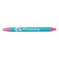 Personalized cute pink & turquoise mermaid girl's blue ink pen