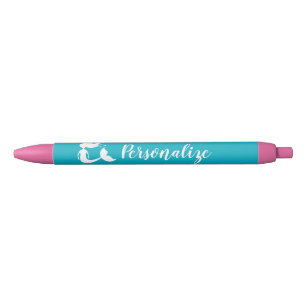 Personalized cute pink & turquoise mermaid girl's blue ink pen