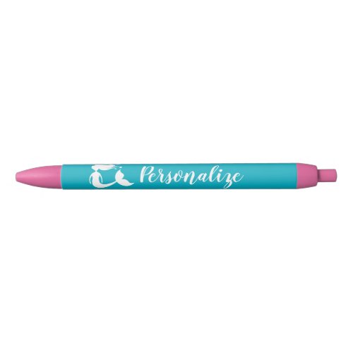 Personalized cute pink  turquoise mermaid girls blue ink pen