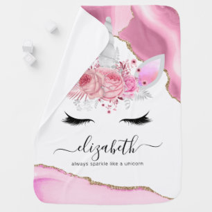 Personalized Cute Pink Unicorn Baby Blanket