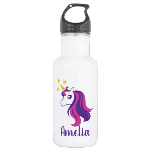 Personalized cute pink unicorn horse custom name stainless steel water bottle