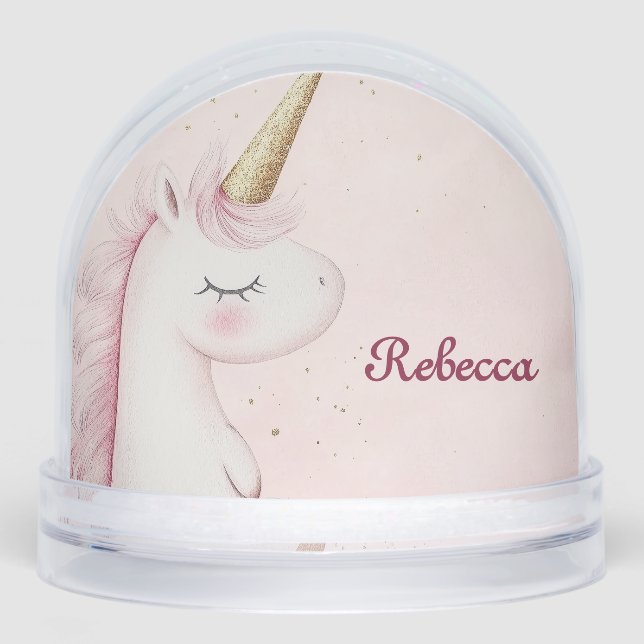Personalized Cute Pink Unicorn Snow Globe (Front)