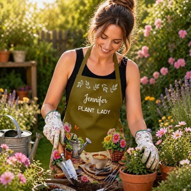 Personalized cute Plant Lady garden Apron (Modern trendy personalized Plant Lady apron. For gardeners, garden lovers and plant lovers.)